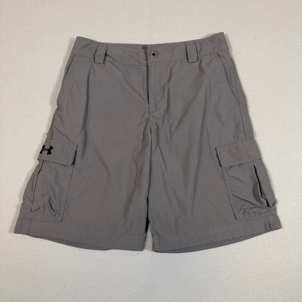 Under Armour Boys Gray Ripstop Cargo Shorts YLG Loose Fit Hiking Outdoor